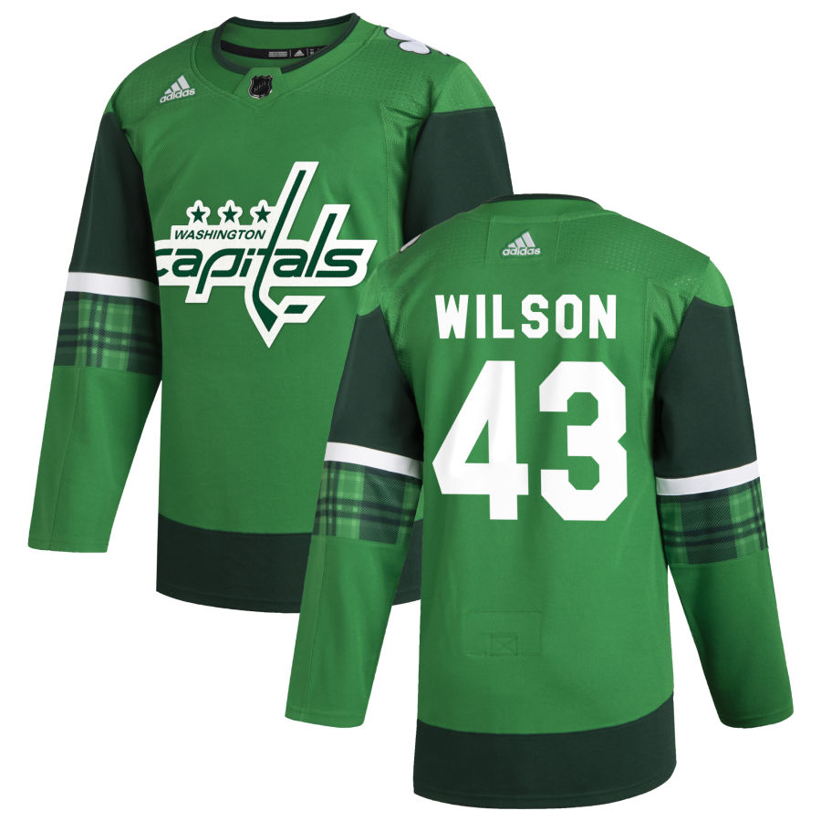Washington Capitals 43 Tom Wilson Men Adidas 2020 St. Patrick Day Stitched NHL Jersey Green